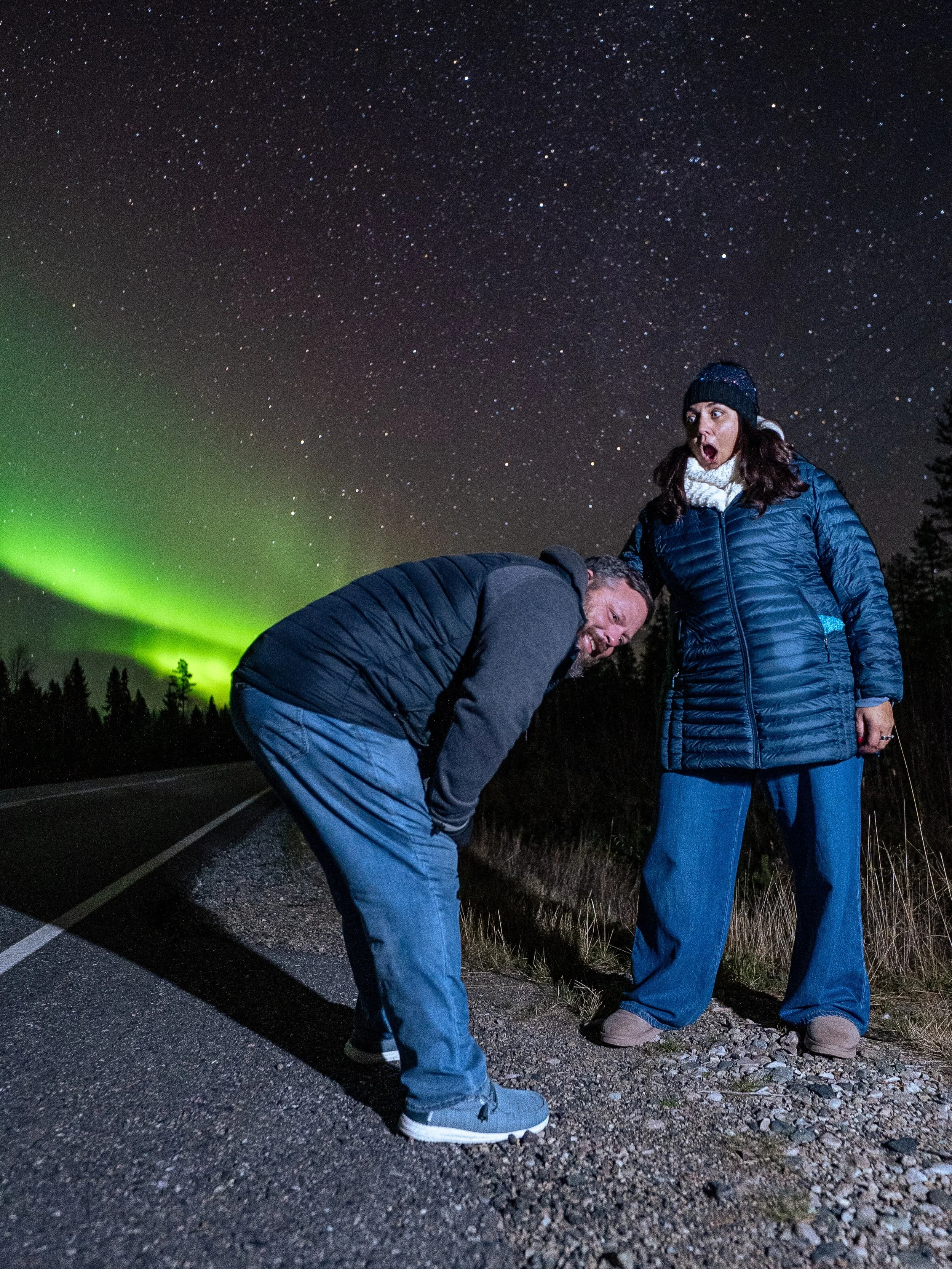 Aurora sharteralis? At this time of year? At this time of day?

What a fun night this was! 1.5 hour mission south out of Rovaniemi to find clear sky, then it just took a bit of waiting for the northern lights to appear despite the solar wind indicato