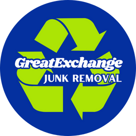 Logo for Great Exchange Junk Removal featuring a green recycling symbol and text.
