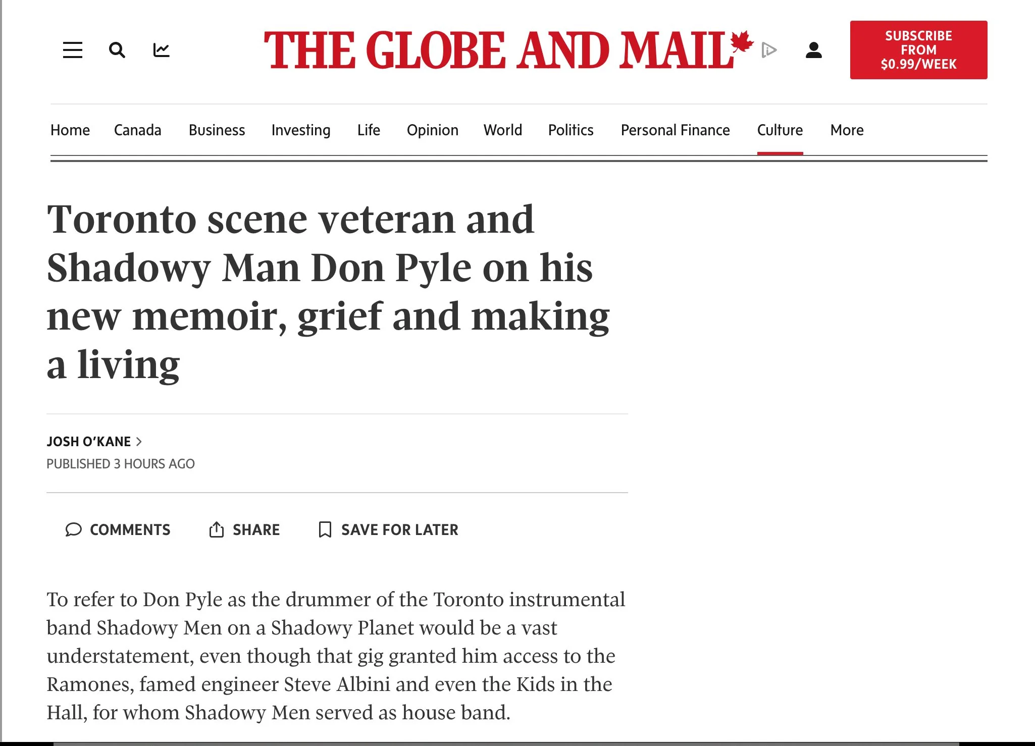 Josh O'Kane interviews DP for The Globe and Mail