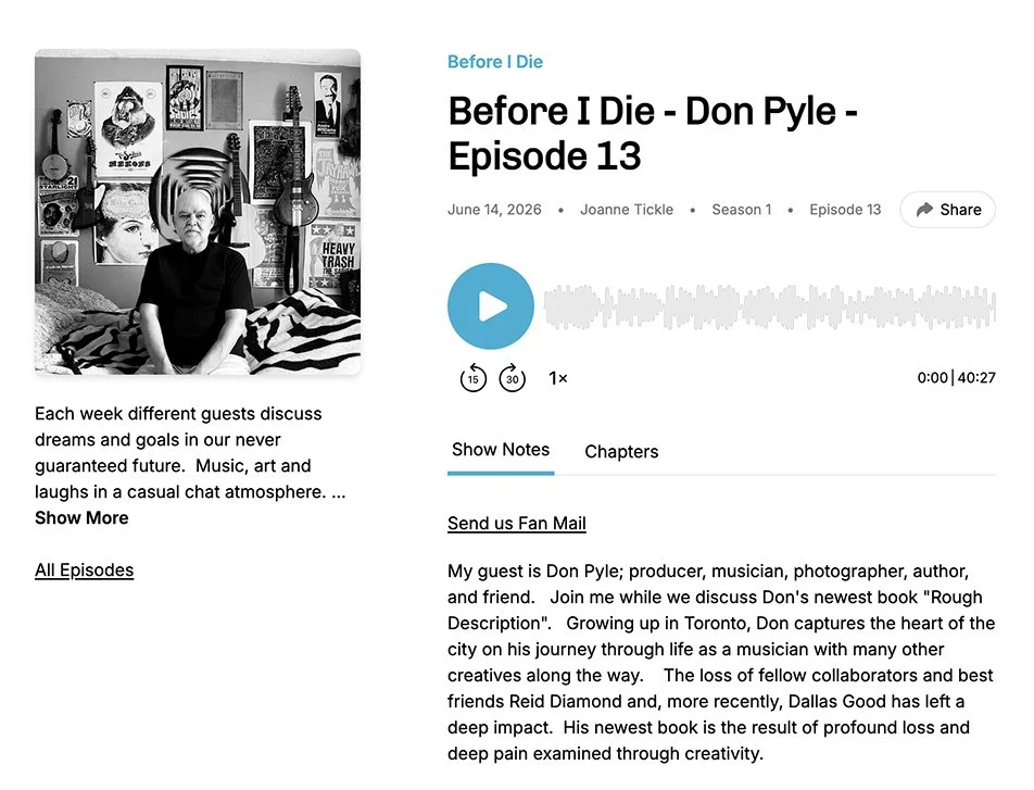 Joanne Tickle interviews DP for Before I Die podcast