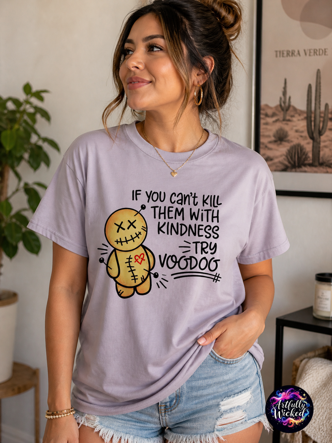 “Try Voodoo” Custom Graphic T-Shirt — Light Purple Cotton Tee