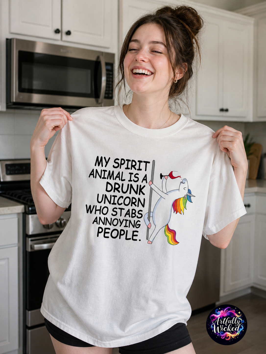 “My Spirit Animal Is a Drunk Unicorn” Custom Graphic T-Shirt — White Cotton Tee