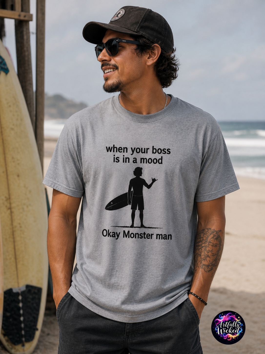 “Okay Monster Man” Custom Graphic T-Shirt — Gray Cotton Tee
