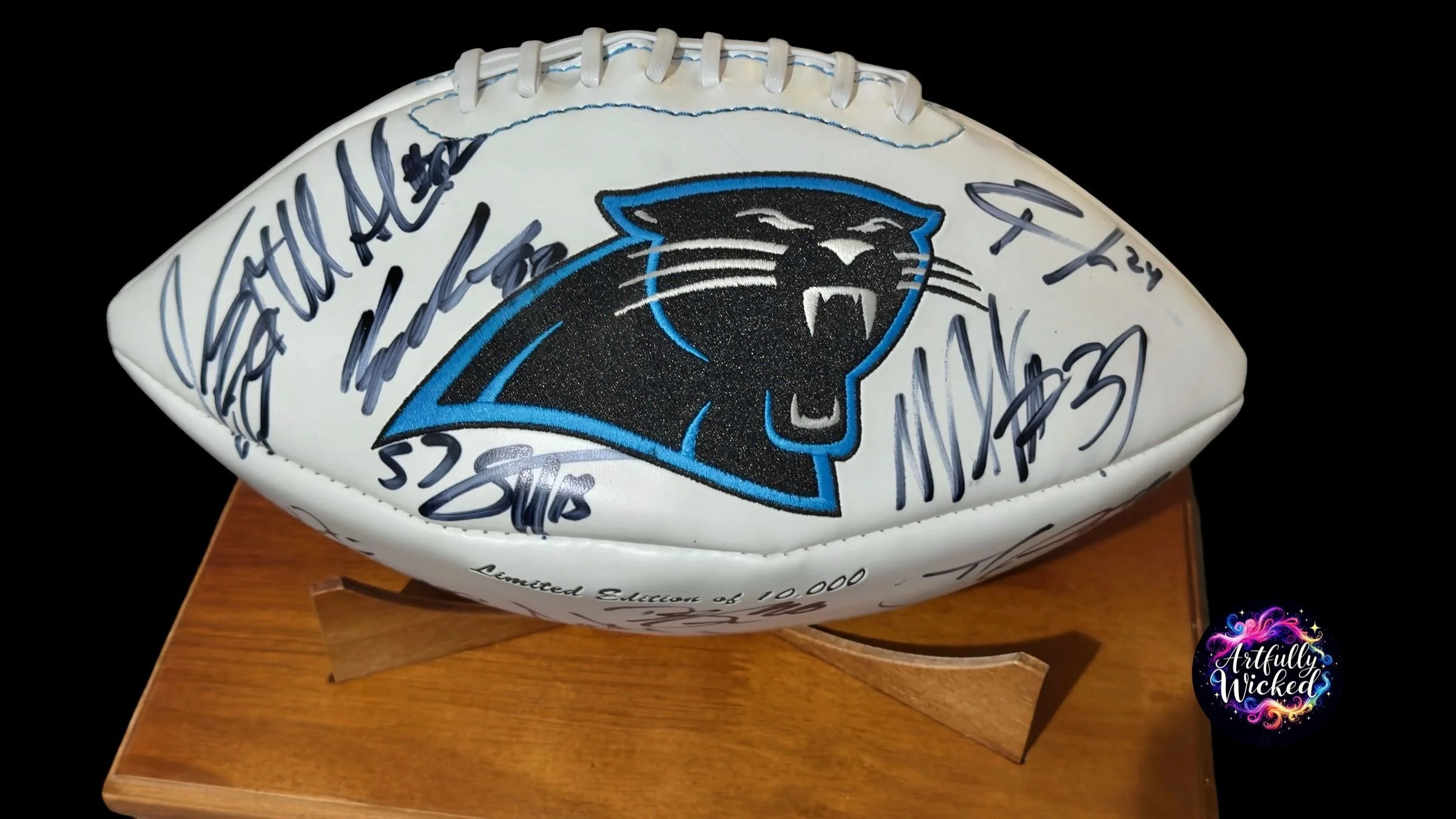 Carolina Panthers Limited Champions Football — Multiple In-Person Training Camp Signatures — Acrylic Display Case