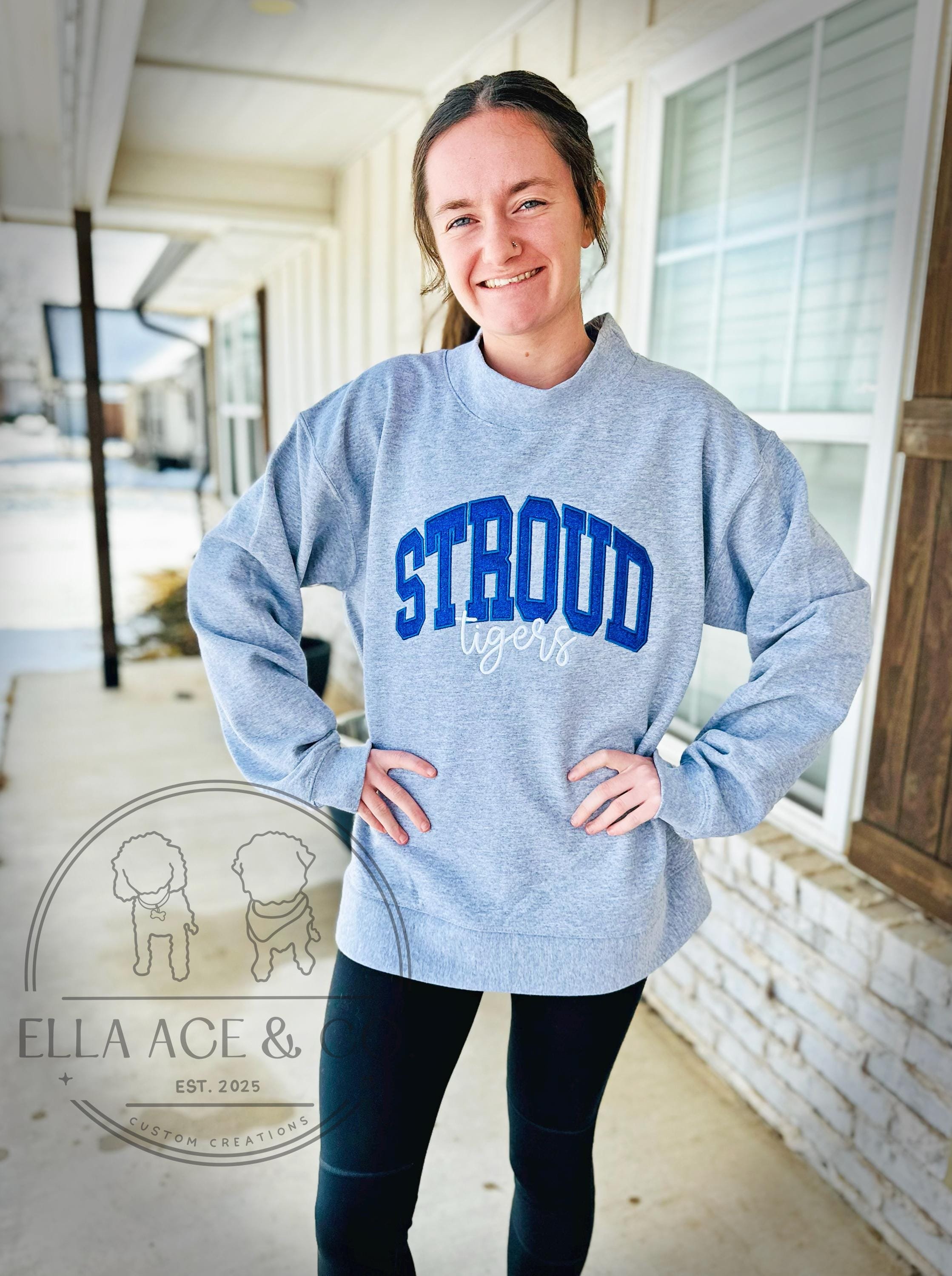 Custom Embroidered Mock Neck Sweatshirt, Team Spirit Mockneck, Personalized School Apparel, Sports Team Pullover