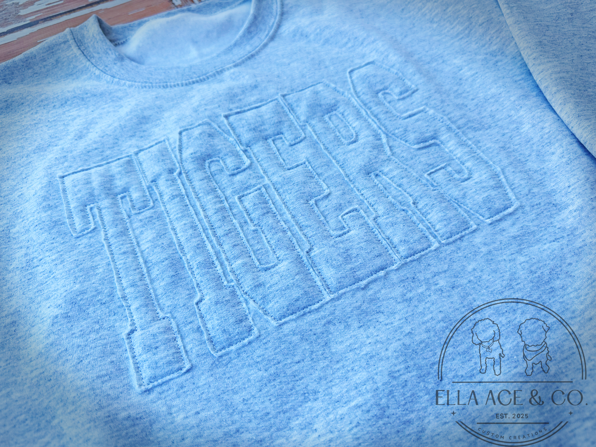 Tone on Tone Embroidered Sweatshirt | Fleece Applique Team Sweatshirt | Custom School Mascot Crewneck