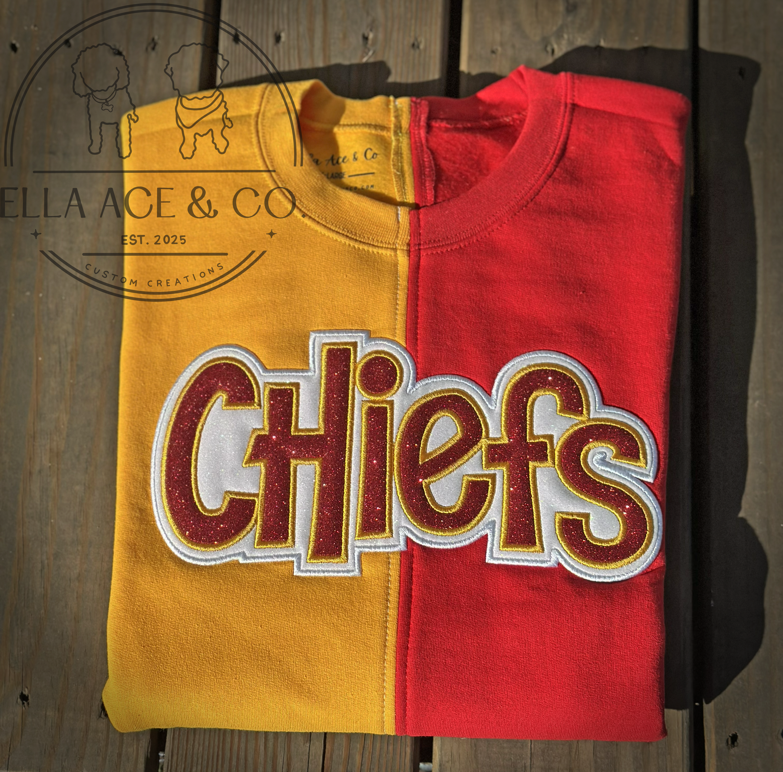 Two Toned Red and Gold Split Chiefs Sweatshirt / Half and Half Game Day Crewneck / Trendy Football Fan Shirt / 2 Tone Custom Crewneck