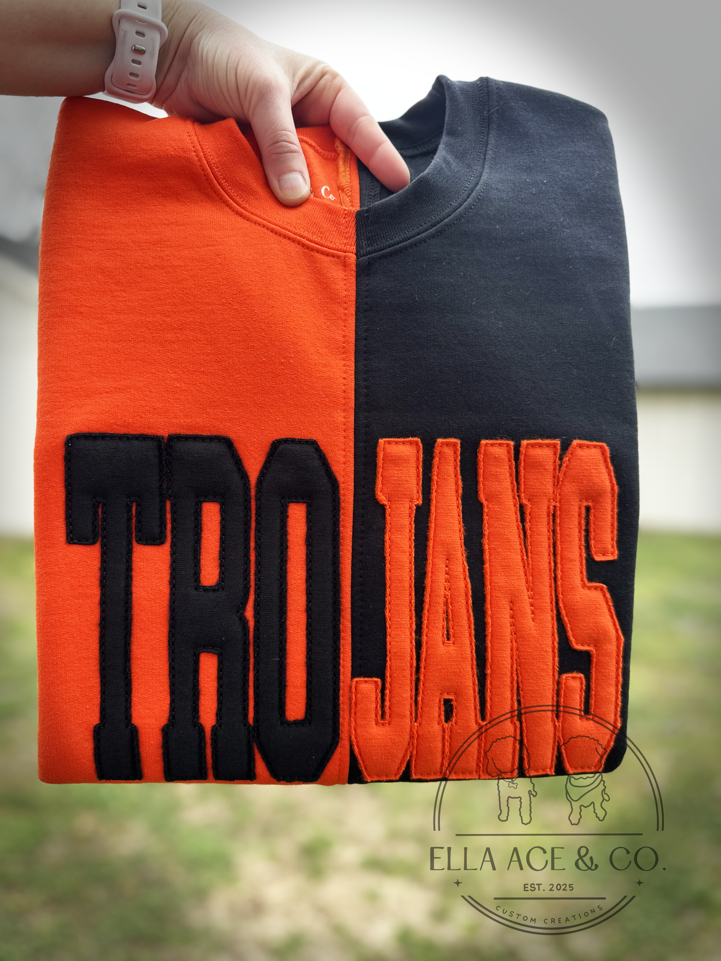 Custom Split Color Sweater| School Spirit Crewneck | Custom Team Apparel | Orange and Black Sweatshirt