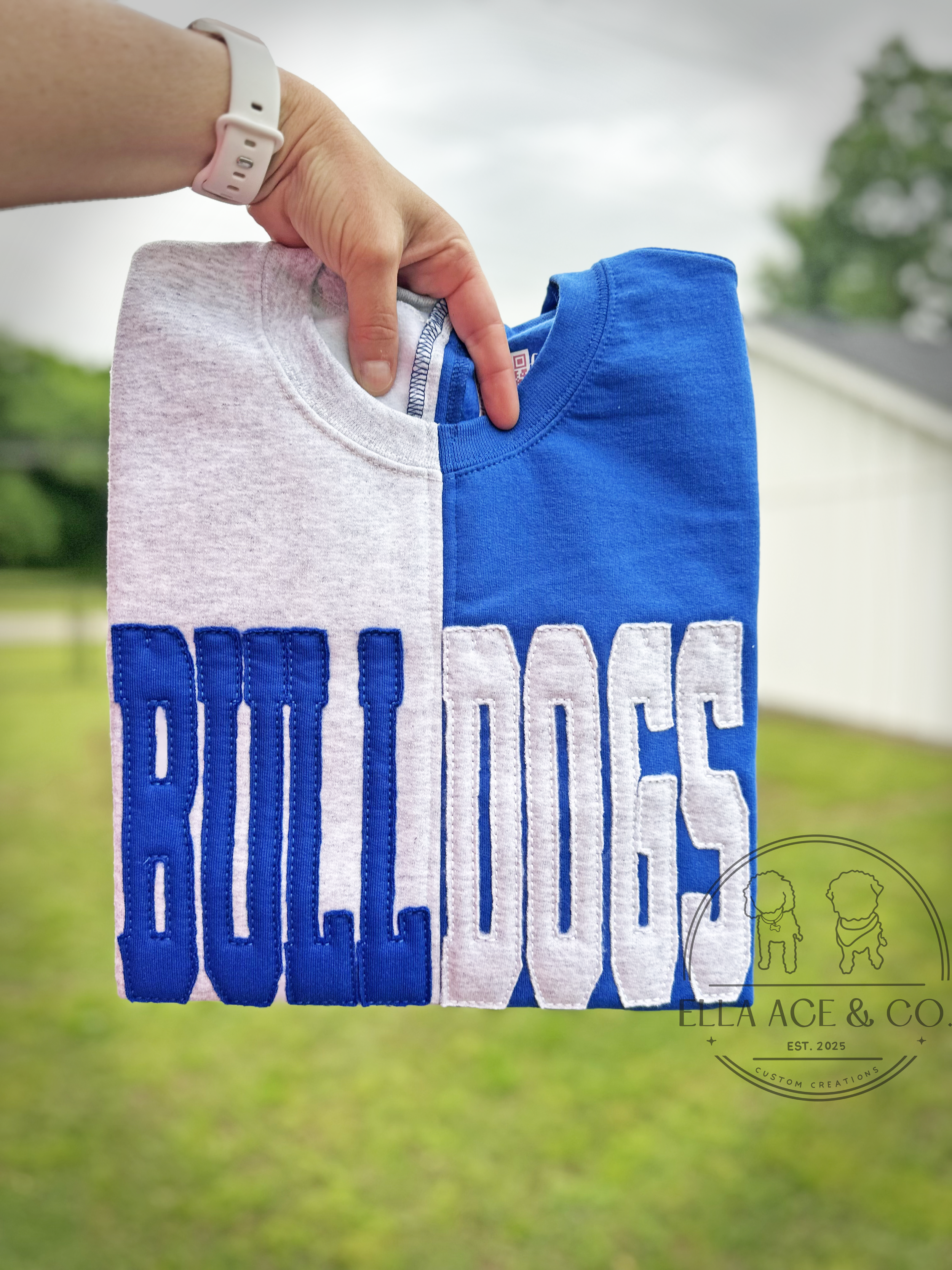 Custom Split Color Sweater| School Spirit Crewneck | Custom Team Apparel | Blue and White Sweatshirt