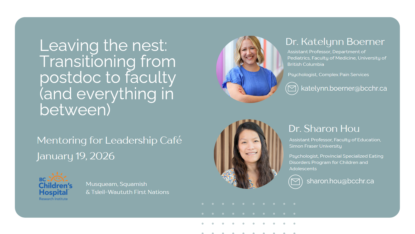 Mentorship Café presentation: Transitioning from postdoc to faculty