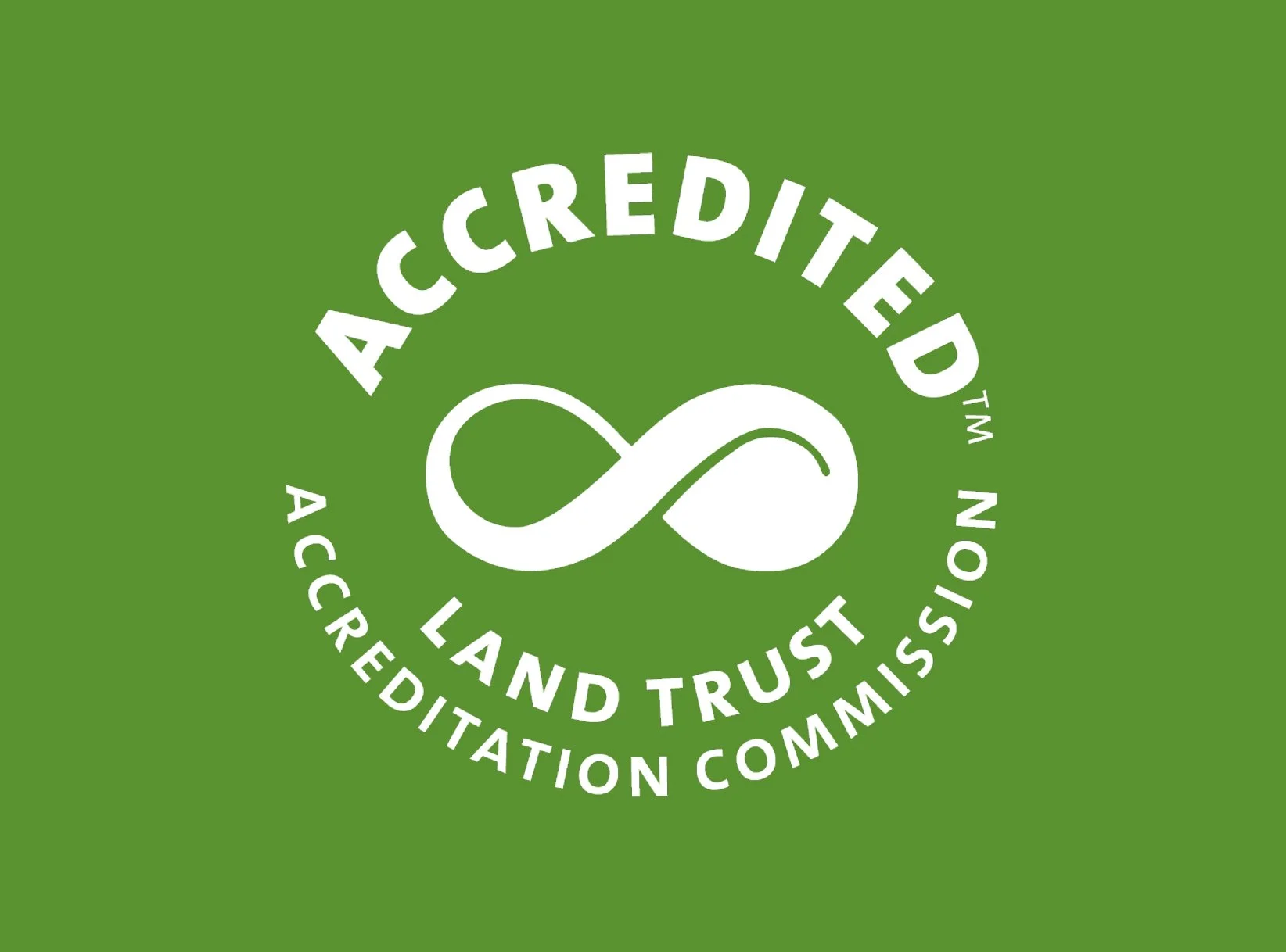 Accredited Land Trust logo with infinity symbol on green background.
