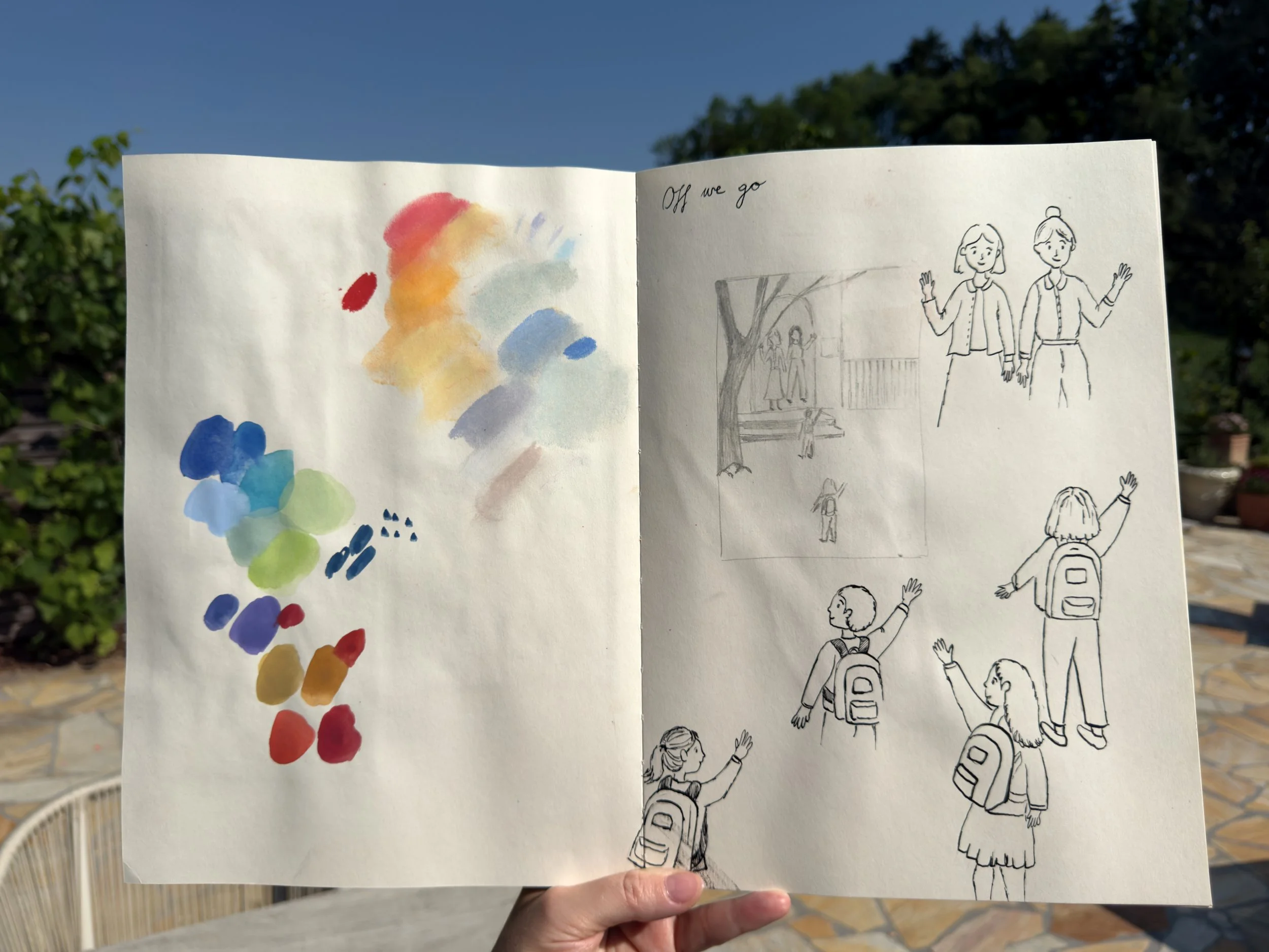 Pages from my Pith Sketchbook (Cara Cara), where I developed initial drawing ideas, explored colour relationships and gathered visual notes for a Christmas cards project. I use sketchbooks not only to record observations, but also to test combination