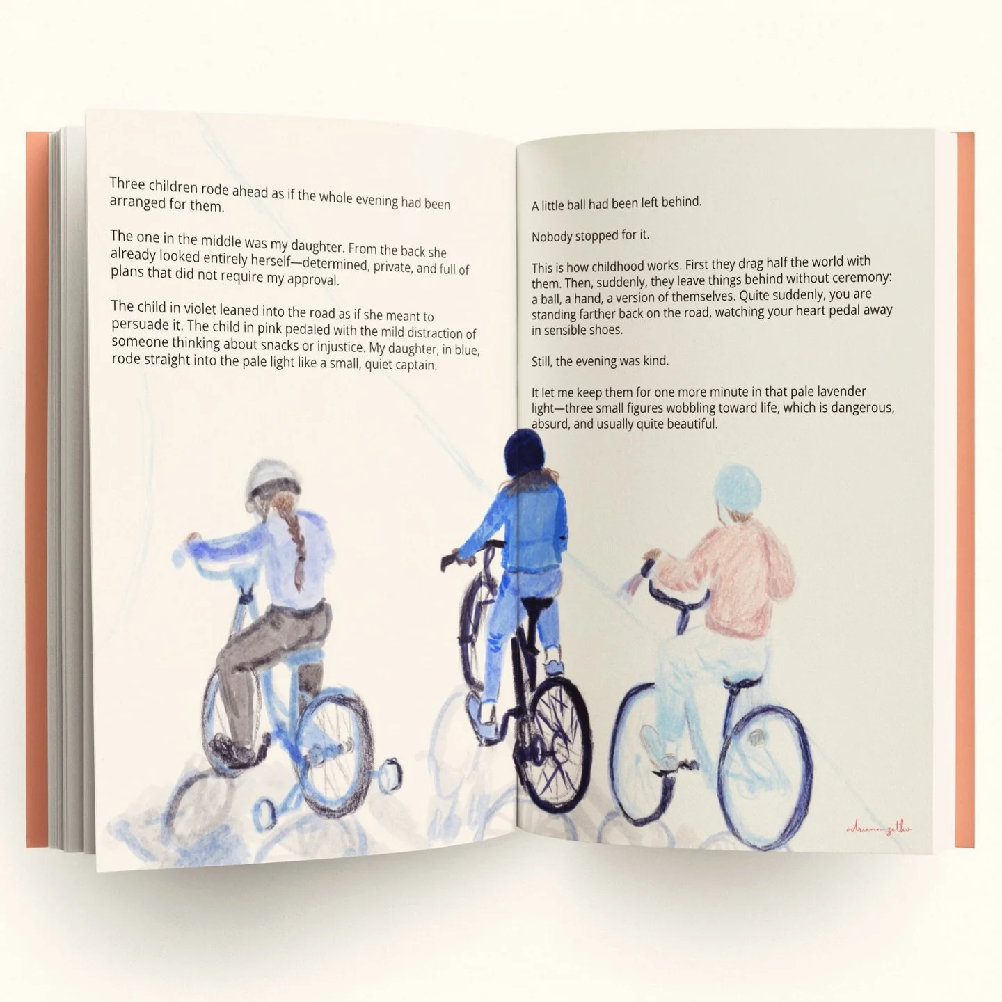 Three children rode ahead as if the whole evening had been arranged for them.
The one in the middle was my daughter. From the back she already looked entirely herself&mdash;determined, private, and full of plans that did not require my approval.
&nbs