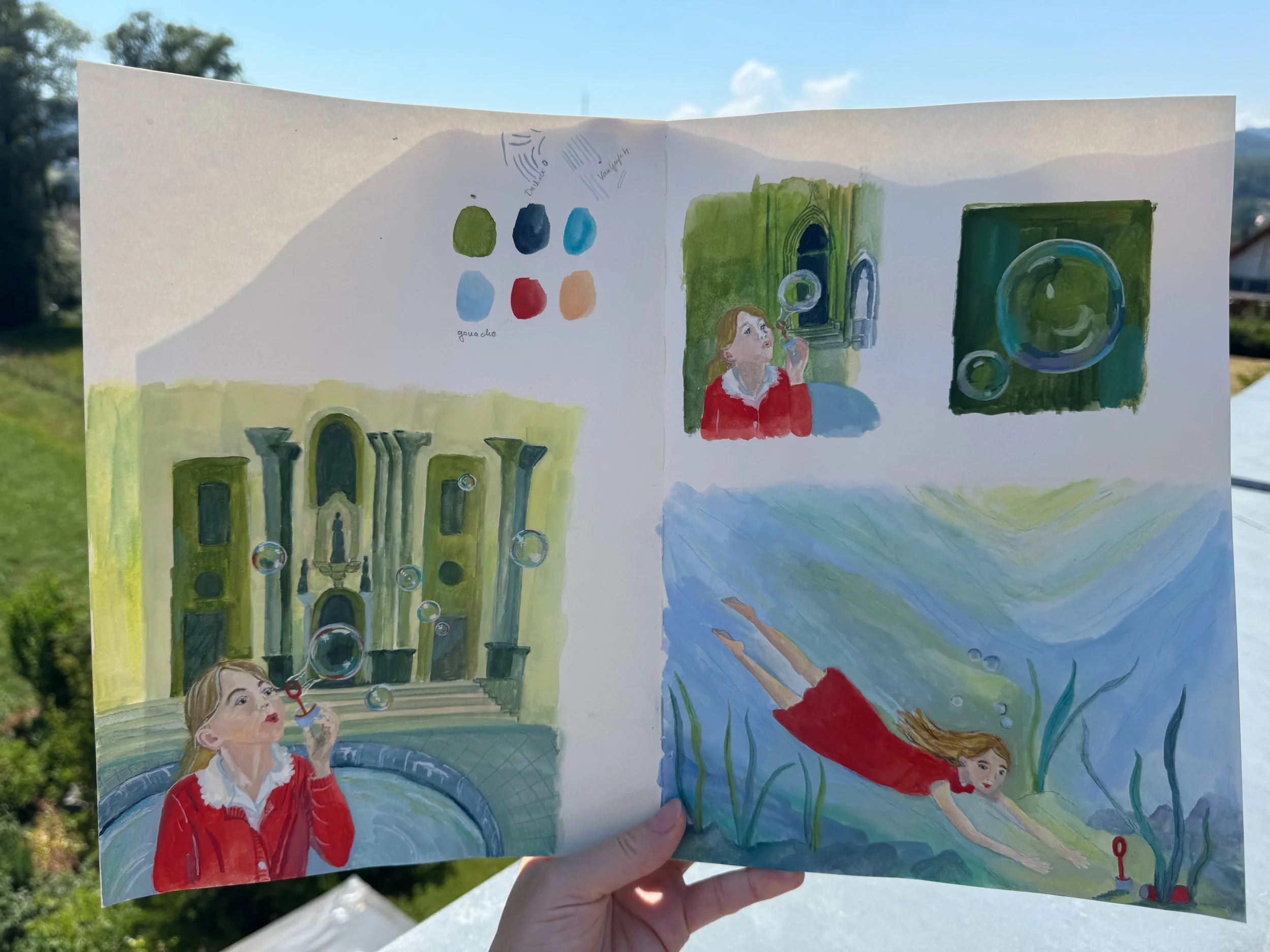 Each day on the way to kindergarten, we pass through an abbey founded in the twelfth century. In the centre of its courtyard there is a fountain, which changes with the seasons. This place became a small world of repeated observation and imagination.