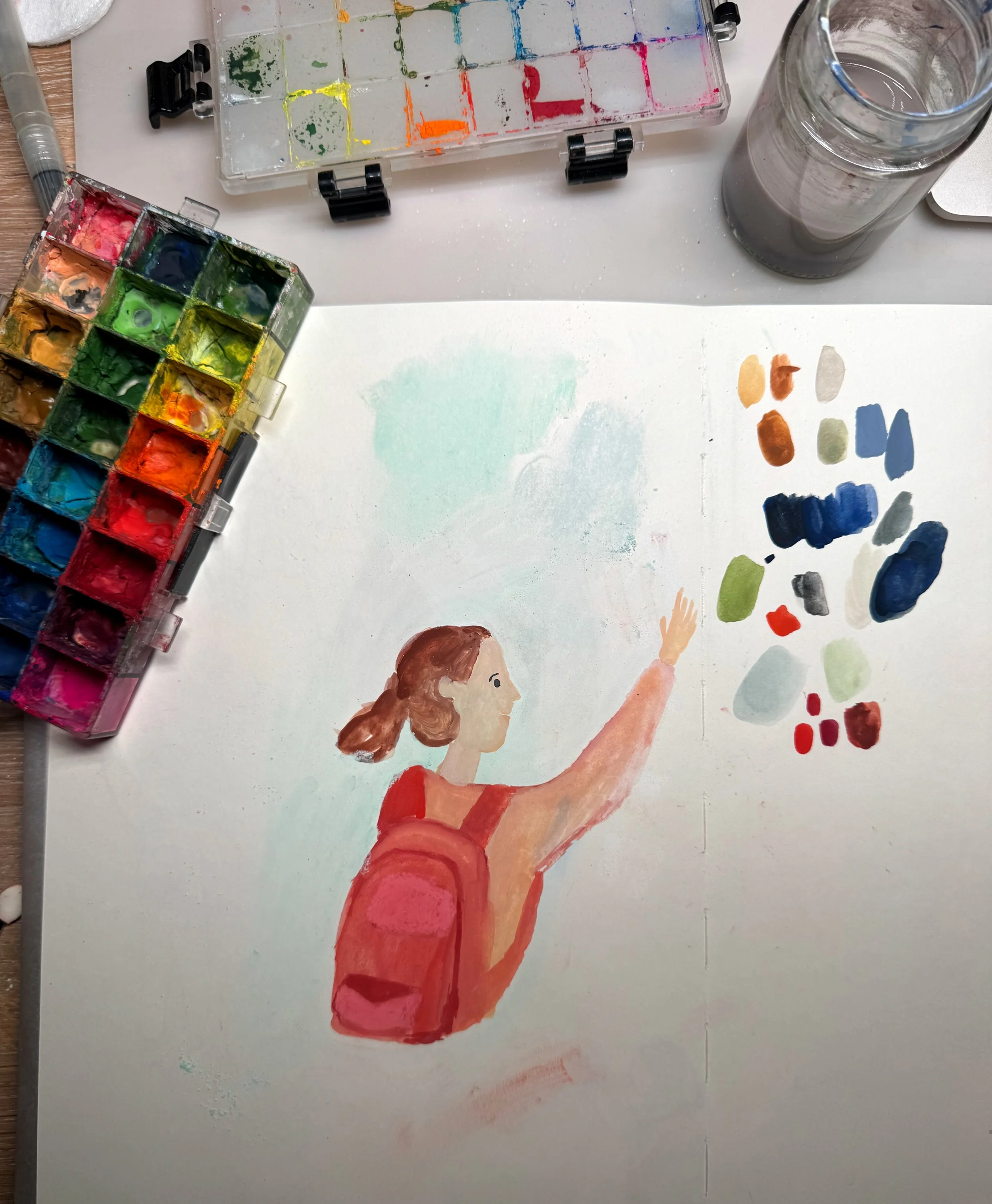 As part of the development process, I also made separate figure studies and colour tests before resolving the final composition. This allowed me to think more carefully about gesture, character and how the figure should sit within the atmosphere of t