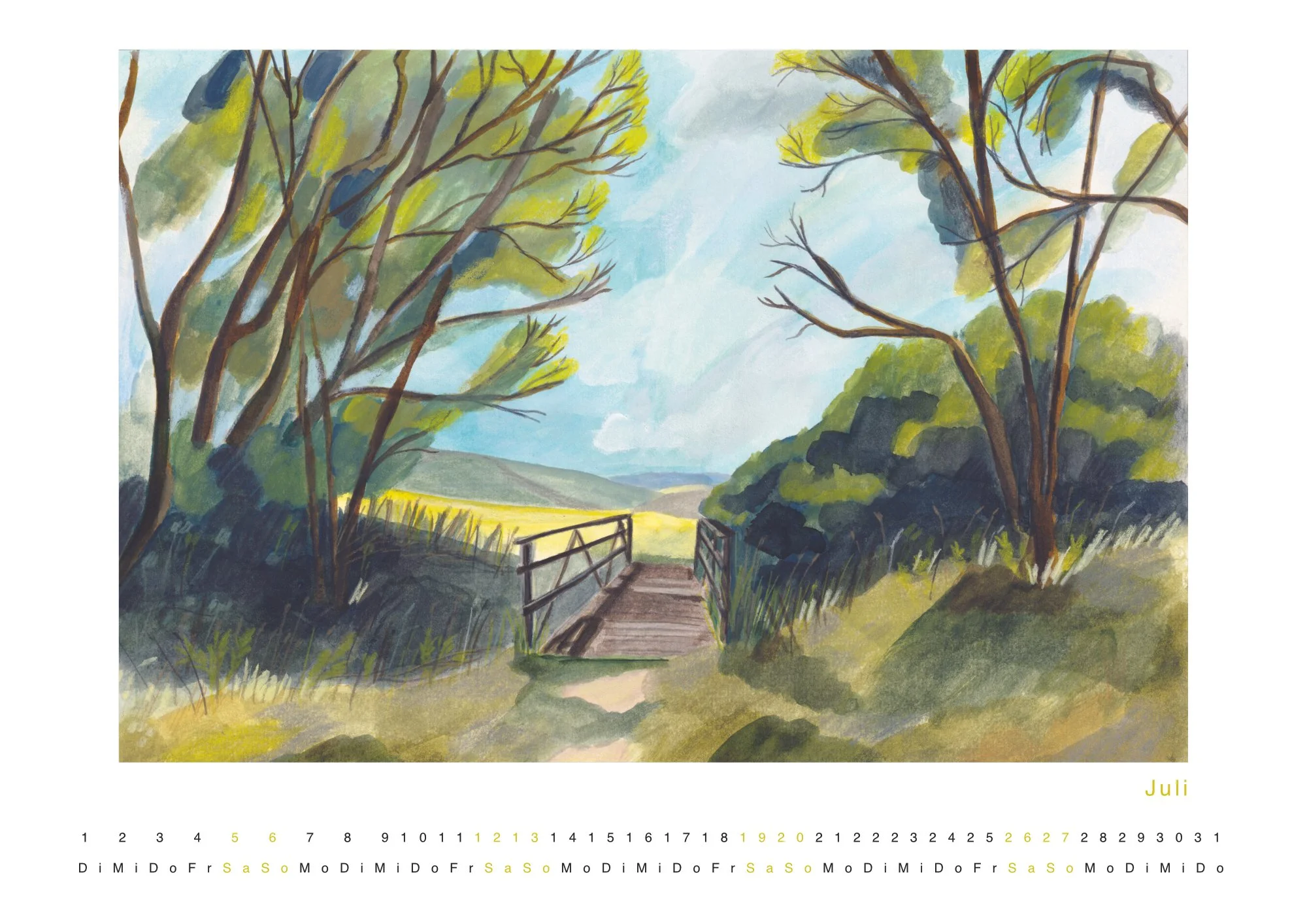 The final image later became part of a calendar project, after people encouraged me to turn these landscape illustrations into printed form. Because I had gathered scenes from different seasons, the idea of a calendar felt especially fitting. This pr