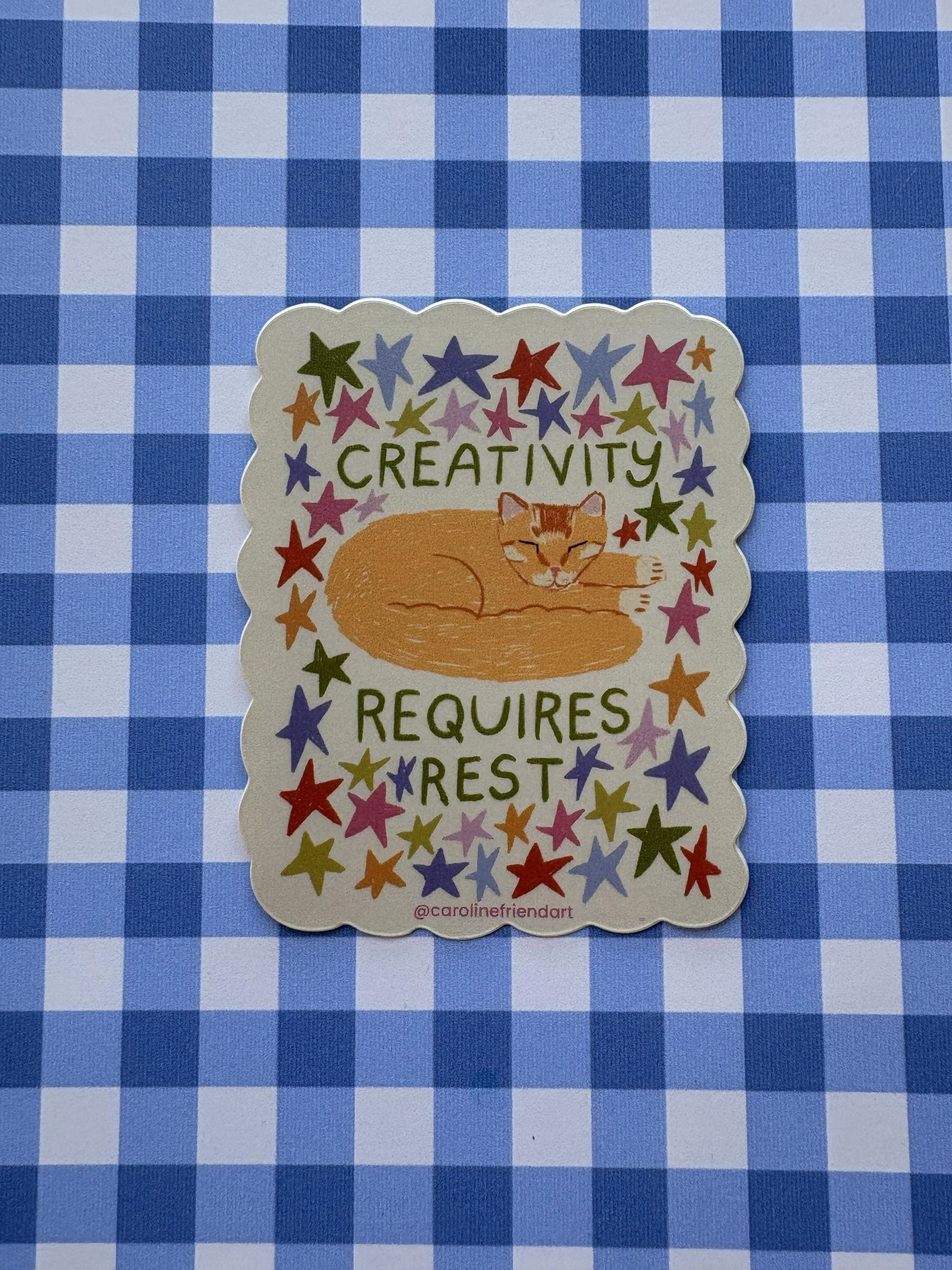 Creativity Requires Rest Matte Vinyl Cat Sticker