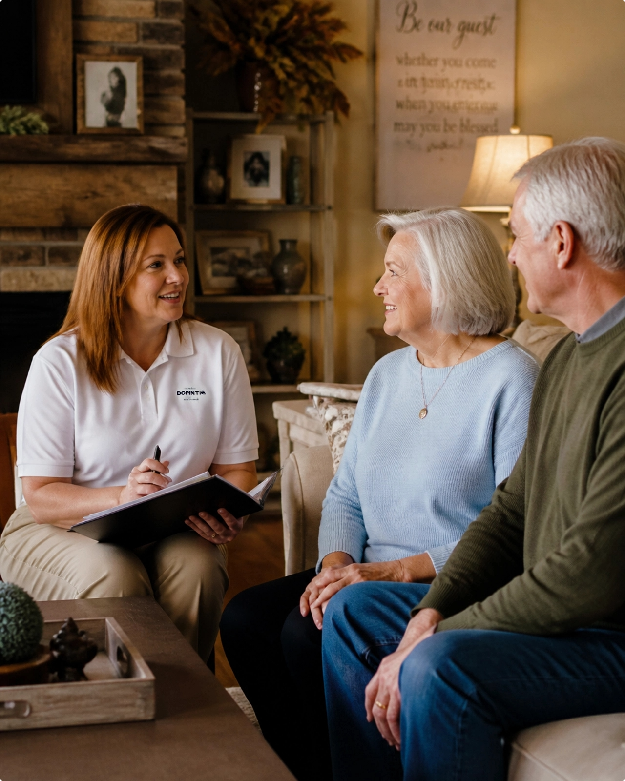 Senior and caregiver reviewing an established daily routine together