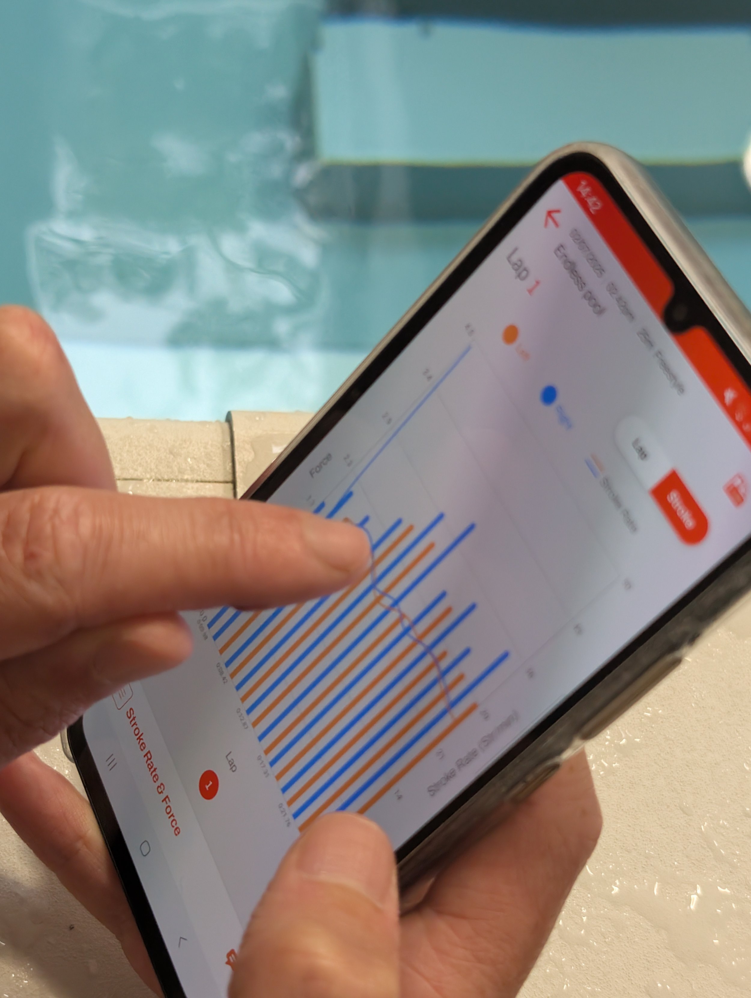 EO Swim Paddle data output showing propulsion metrics on tablet