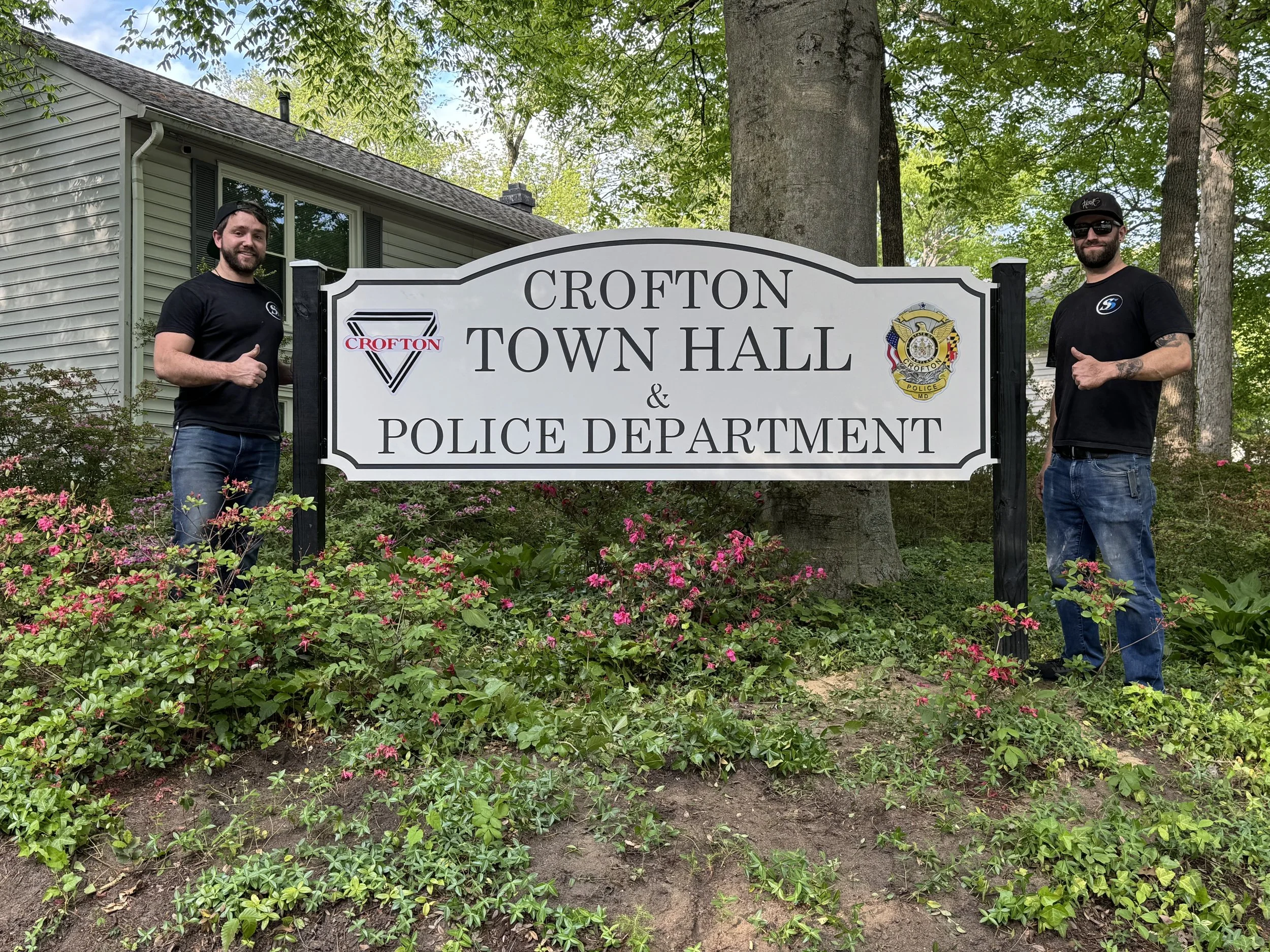 Custom post and panel sign for Crofton Town Hall and Police Department in Crofton, Maryland