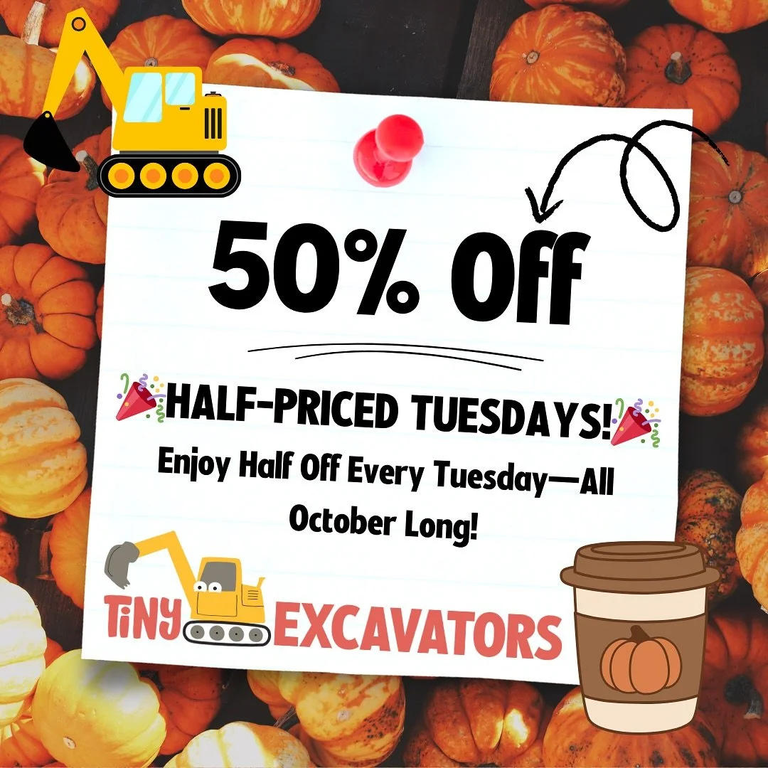 Fall Break + Half-Priced Tuesday = BEST. DAY. EVER. 🚜

Bring the crew to Tiny Excavators for big digs, big smiles, and half-priced play all day. 🚜👷&zwj;♀️

#tinyexcavators #indoorfun #indoorplayground #constructionplay #noblesvilleindiana #familyf