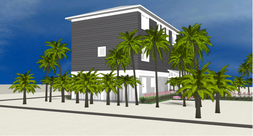 Modern beach or vacation house 3D rendering designed by the architecture firm Born Architects, which serves residential builders in the northwestern Florida area including Port St. Joe, Gulf Breeze, St. George Island, Cape San Blas, Mexico Beach, and