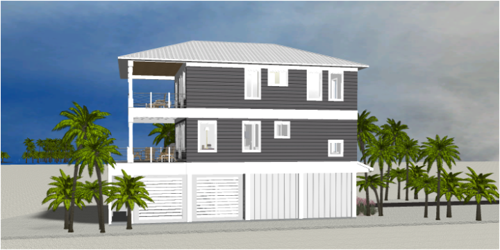 Modern beach or vacation house 3D rendering designed by the architecture firm Born Architects, which serves residential builders in the northwestern Florida area including Port St. Joe, Gulf Breeze, St. George Island, Cape San Blas, Mexico Beach, and