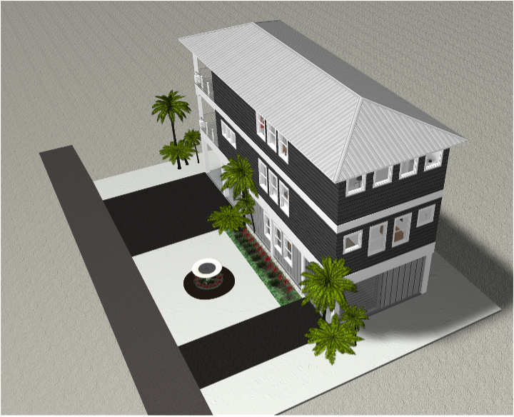 Modern beach or vacation house 3D rendering designed by the architecture firm Born Architects, which serves residential builders in the northwestern Florida area including Port St. Joe, Gulf Breeze, St. George Island, Cape San Blas, Mexico Beach, and