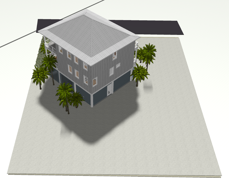 Modern beach or vacation house 3D rendering designed by the architecture firm Born Architects, which serves residential builders in the northwestern Florida area including Port St. Joe, Gulf Breeze, St. George Island, Cape San Blas, Mexico Beach, and