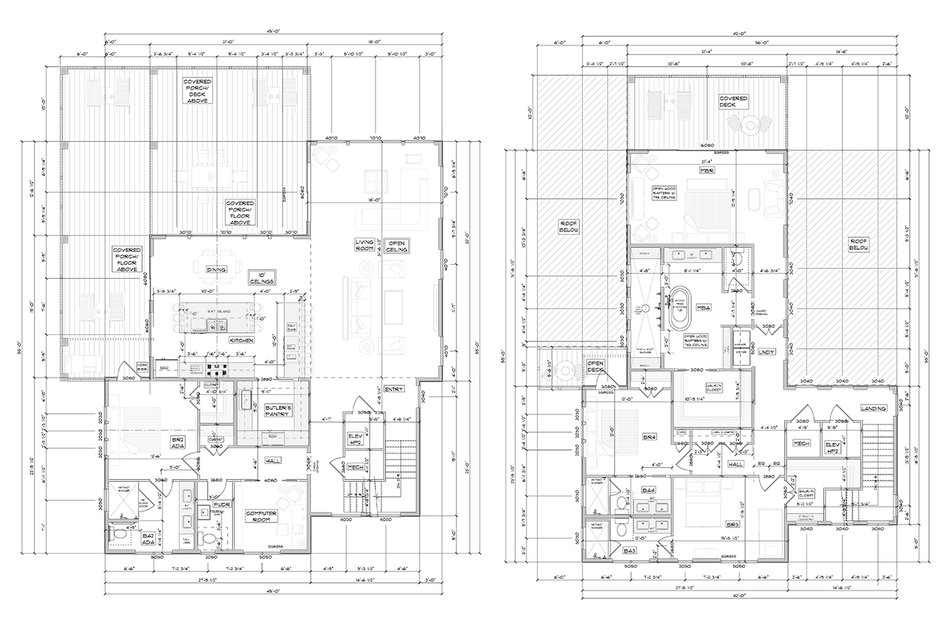 Floor plans of two apartment layouts with labeled kitchen and dining areas.
