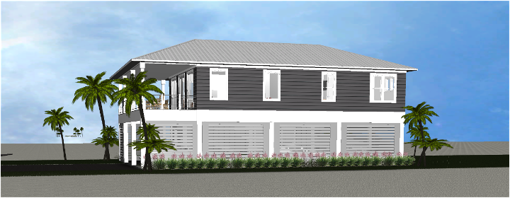 Modern beach or vacation house 3D rendering designed by the architecture firm Born Architects, which serves the northwestern Florida area including Port St. Joe, Gulf Breeze, St. George Island, Cape San Blas, Mexico Beach, and the Emerald Coast.