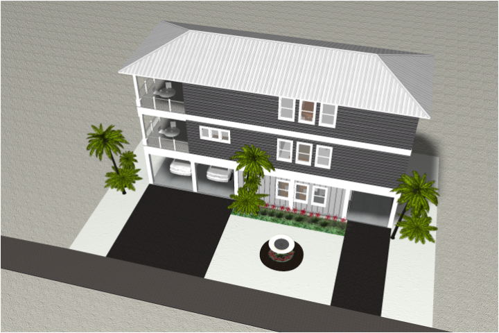 Modern beach or vacation house 3D rendering designed by the architecture firm Born Architects, which serves residential builders in the northwestern Florida area including Port St. Joe, Gulf Breeze, St. George Island, Cape San Blas, Mexico Beach, and