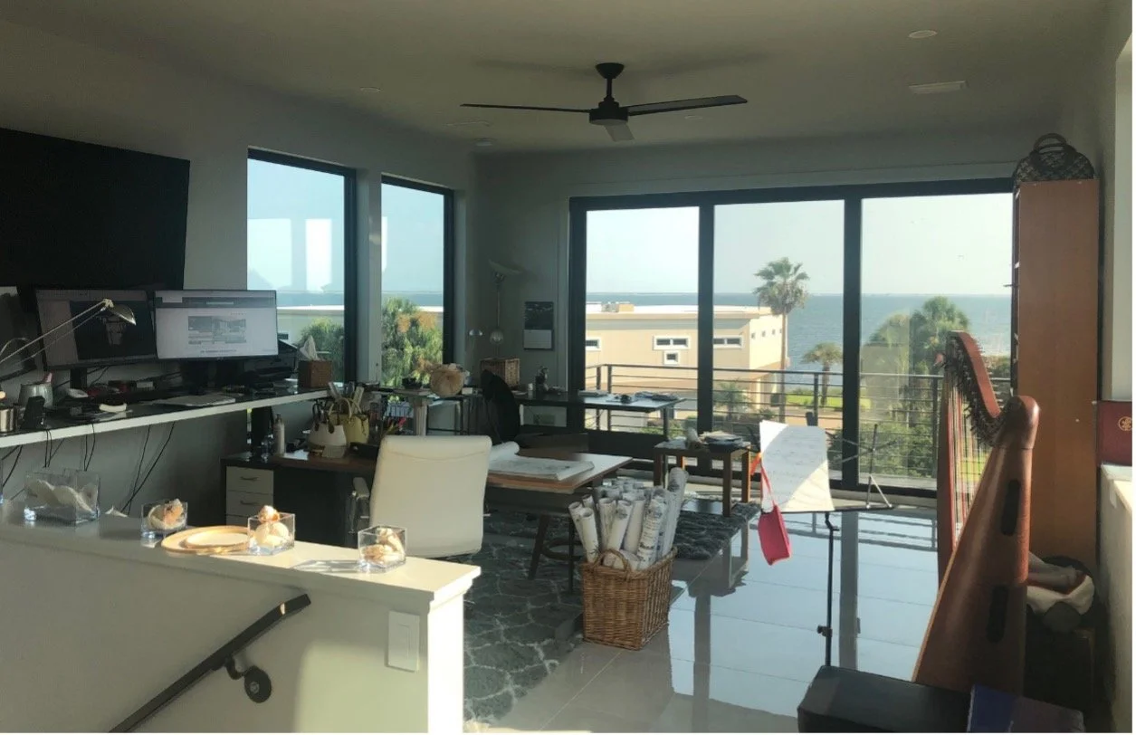 Modern beach or vacation house construction including interior design located in Gulf Breeze, Florida designed by the architecture firm Born Architects, which serves the northwestern Florida area including Port St. Joe, Gulf Breeze, St. George Island