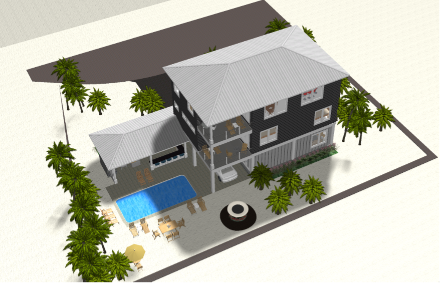 Modern beach or vacation house 3D rendering designed by the architecture firm Born Architects, which serves residential builders in the northwestern Florida area including Port St. Joe, Gulf Breeze, St. George Island, Cape San Blas, Mexico Beach, and