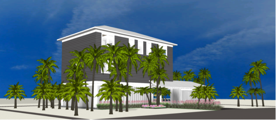 Modern beach or vacation house 3D rendering designed by the architecture firm Born Architects, which serves residential builders in the northwestern Florida area including Port St. Joe, Gulf Breeze, St. George Island, Cape San Blas, Mexico Beach, and