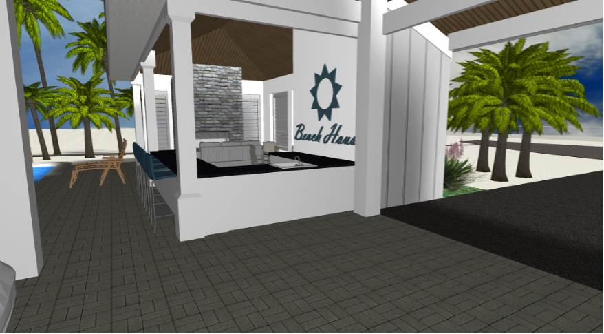 Modern beach or vacation house 3D rendering designed by the architecture firm Born Architects, which serves residential builders in the northwestern Florida area including Port St. Joe, Gulf Breeze, St. George Island, Cape San Blas, Mexico Beach, and