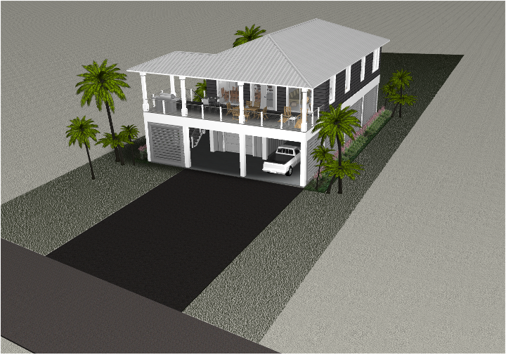 Modern beach or vacation house 3D rendering designed by the architecture firm Born Architects, which serves the northwestern Florida area including Port St. Joe, Gulf Breeze, St. George Island, Cape San Blas, Mexico Beach, and the Emerald Coast.