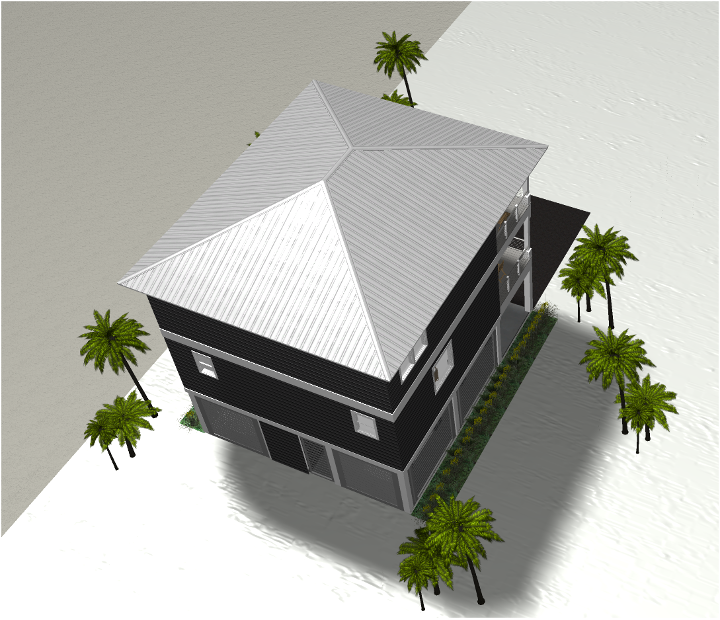 Modern beach or vacation house 3D rendering designed by the architecture firm Born Architects, which serves residential builders in the northwestern Florida area including Port St. Joe, Gulf Breeze, St. George Island, Cape San Blas, Mexico Beach, and