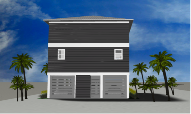 Modern beach or vacation house 3D rendering designed by the architecture firm Born Architects, which serves residential builders in the northwestern Florida area including Port St. Joe, Gulf Breeze, St. George Island, Cape San Blas, Mexico Beach, and
