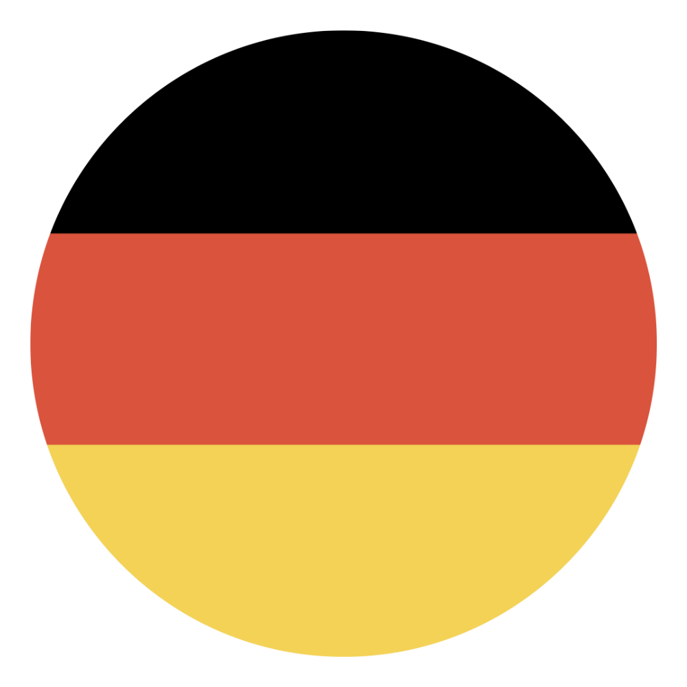 A circle divided into three horizontal stripes resembling the German flag, with black on top, red in the middle, and yellow at the bottom.