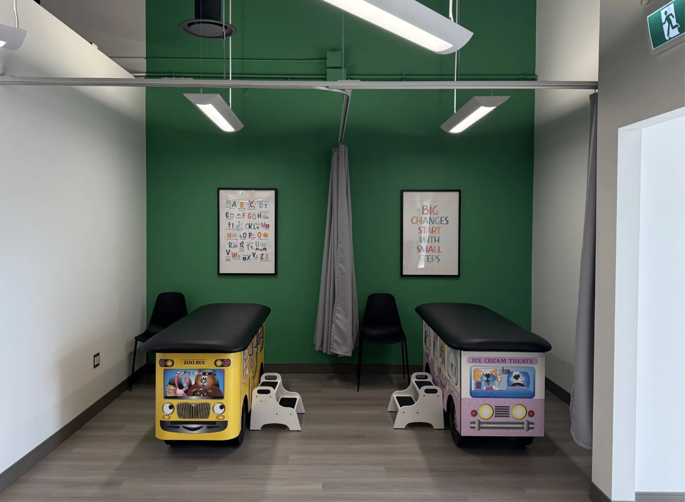 Children's play area with ice cream truck seating in the pediatric room