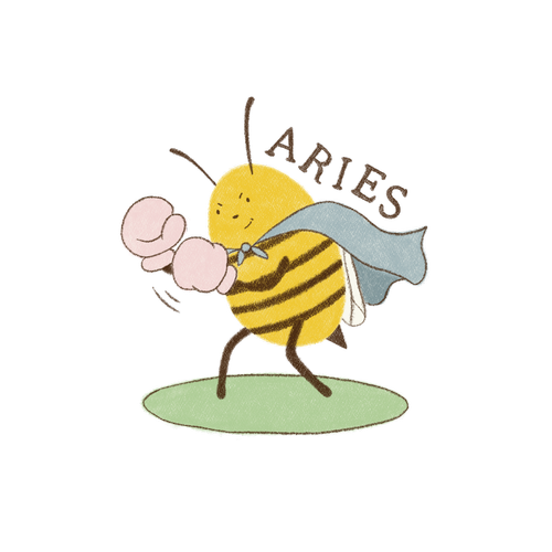 Aries bee in a flowing cape with a pink boxing glove