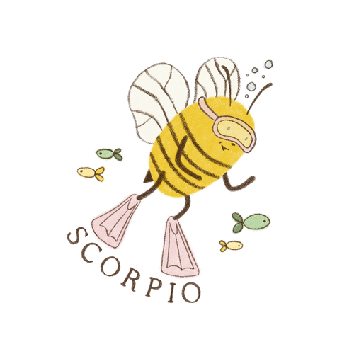 Scorpio bee snorkeling with flippers among little fish