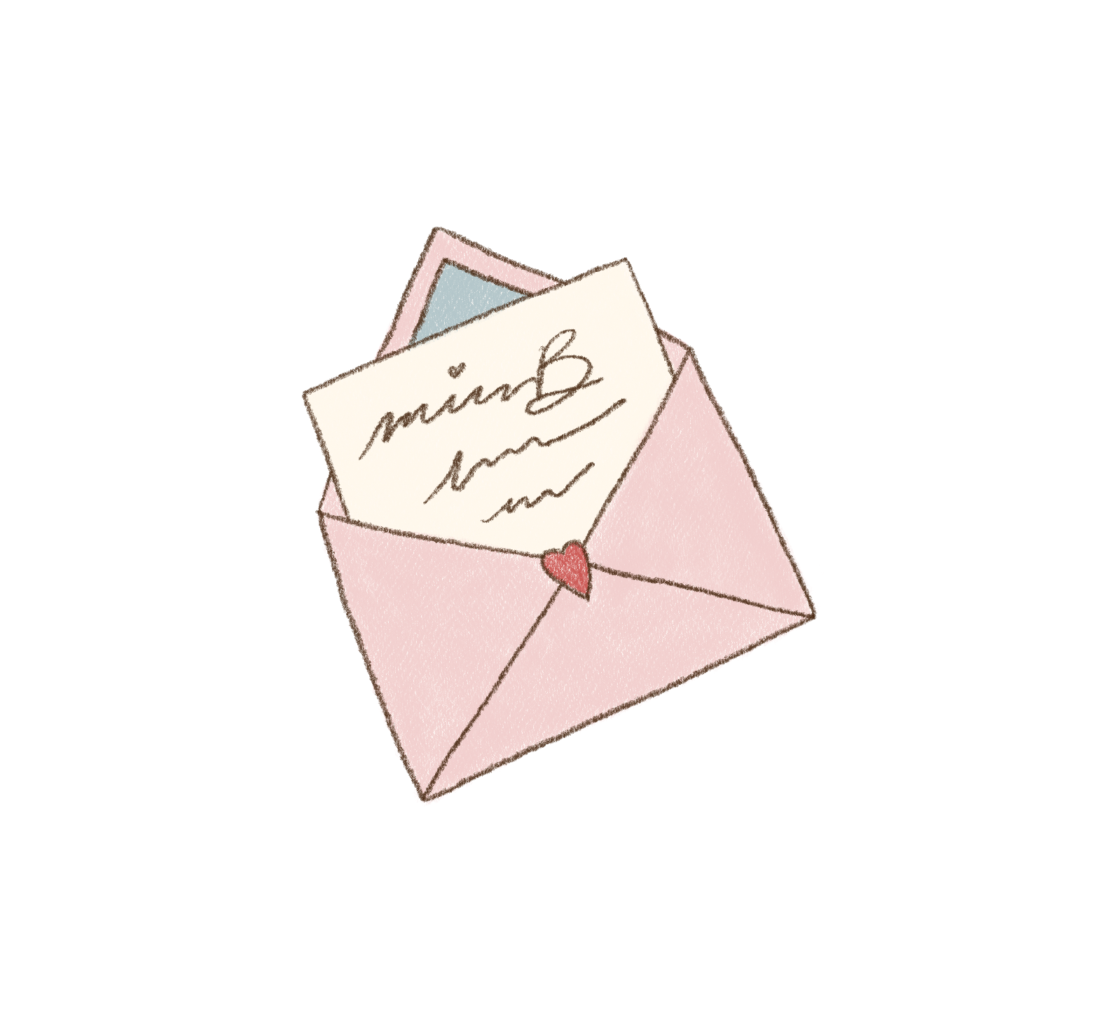 Pink envelope holding a handwritten note from Miss B's