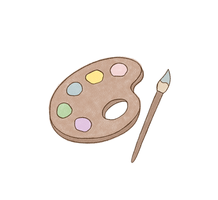 A painter’s palette and brush