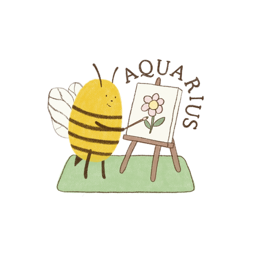 Aquarius bee painting a flower at an easel