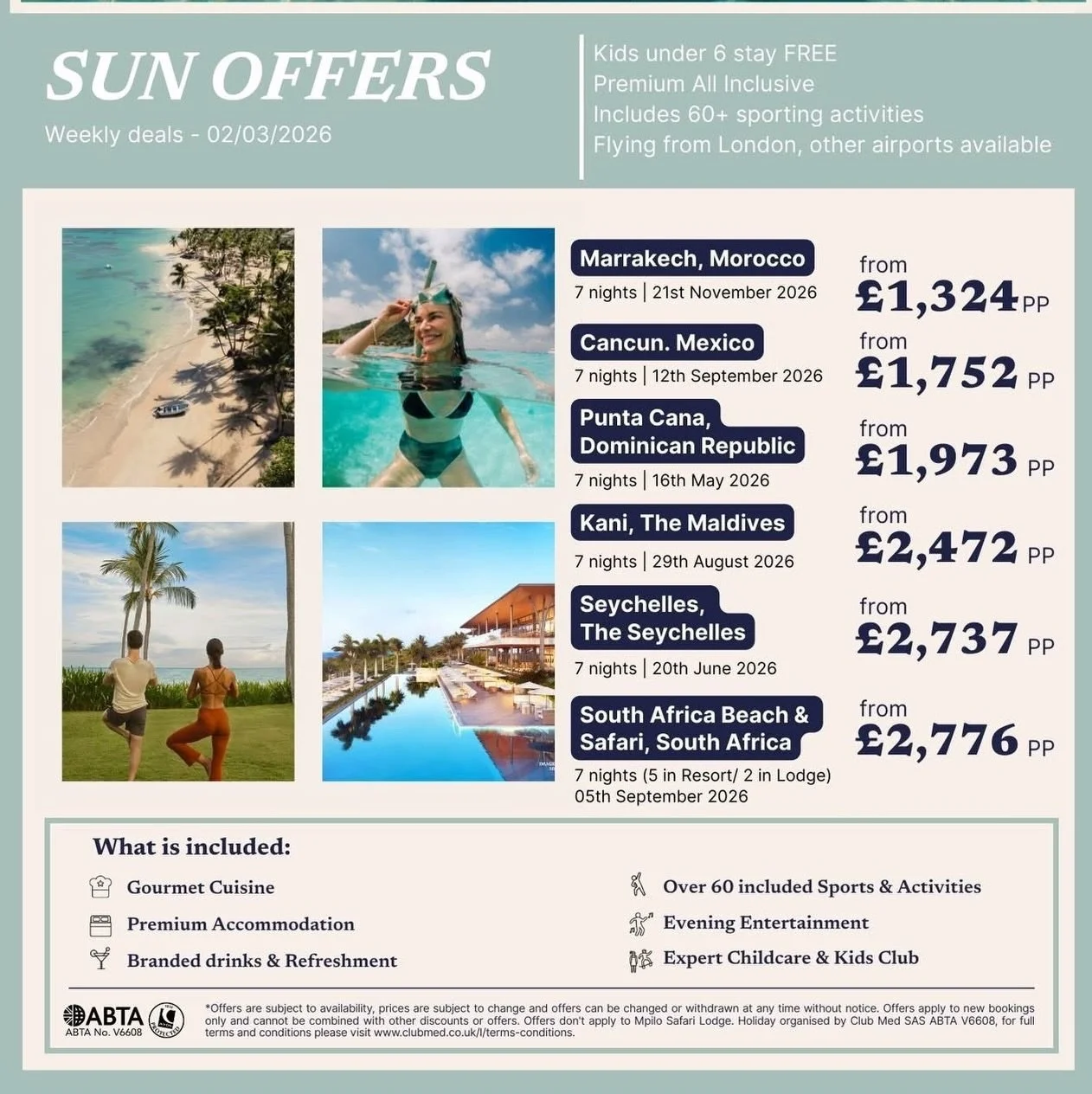 Club Med ☀ Weekly Deals - SUN OFFERS ☀

Offers live until 09.03.2026 (subject to availability and quotas).

#allinclusive #holiday
