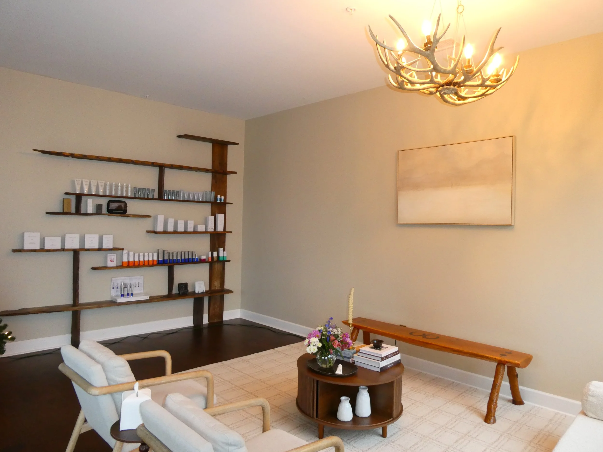 The beautiful space of Strawbidge Skin Co. is beautiful and inviting.