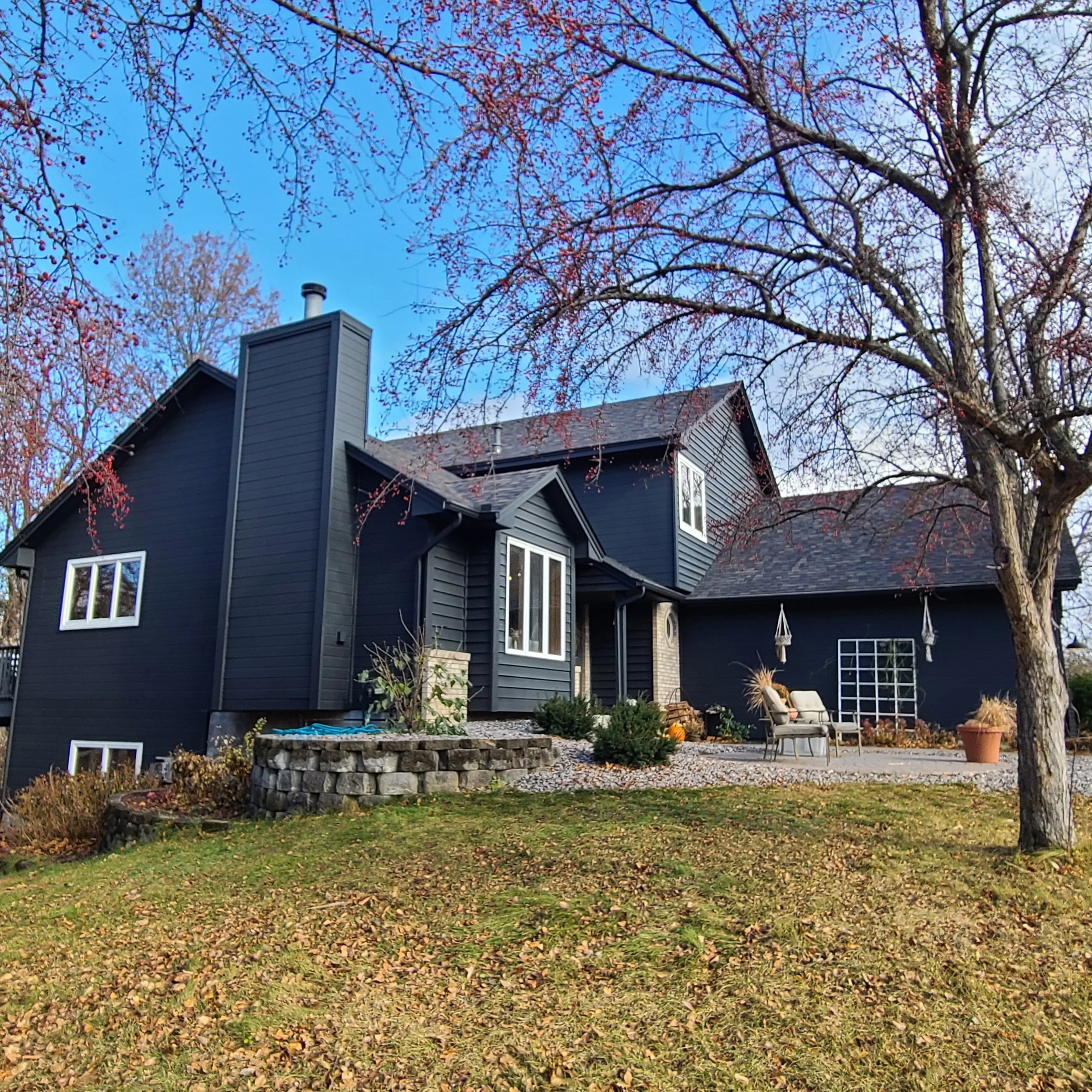 Full exterior repaint on a modern home in Vadnais Heights