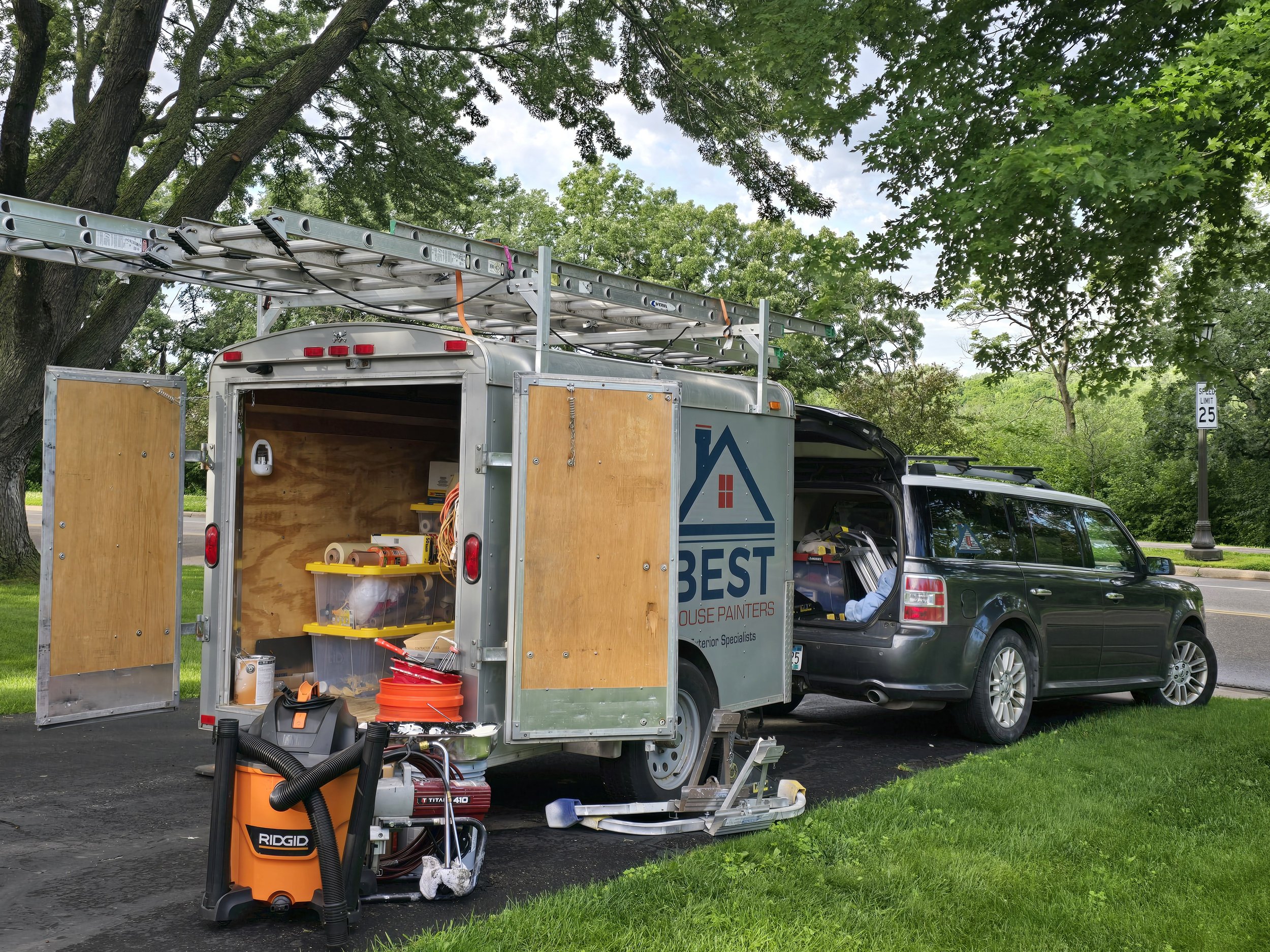 Trailer drop-off and setup to kick off this Highland Park exterior project.